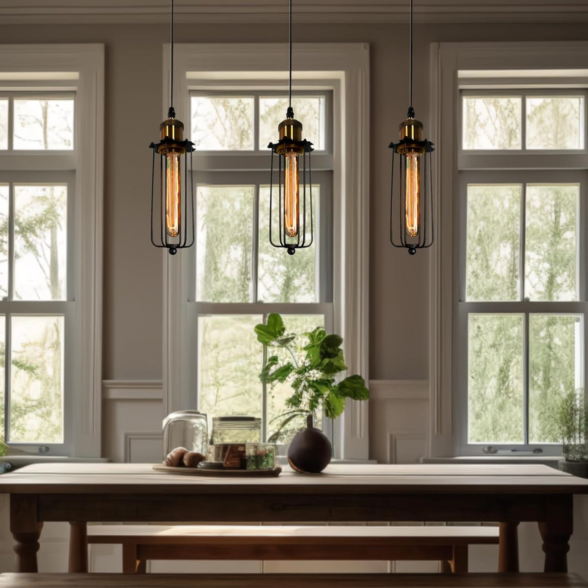 Industrial Pendant Light in Retro Design – Vintage Hanging Lamp with Metal Grid