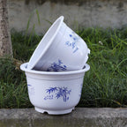 Plastic flower pot with bamboo motif – Elegant planter for balcony and garden