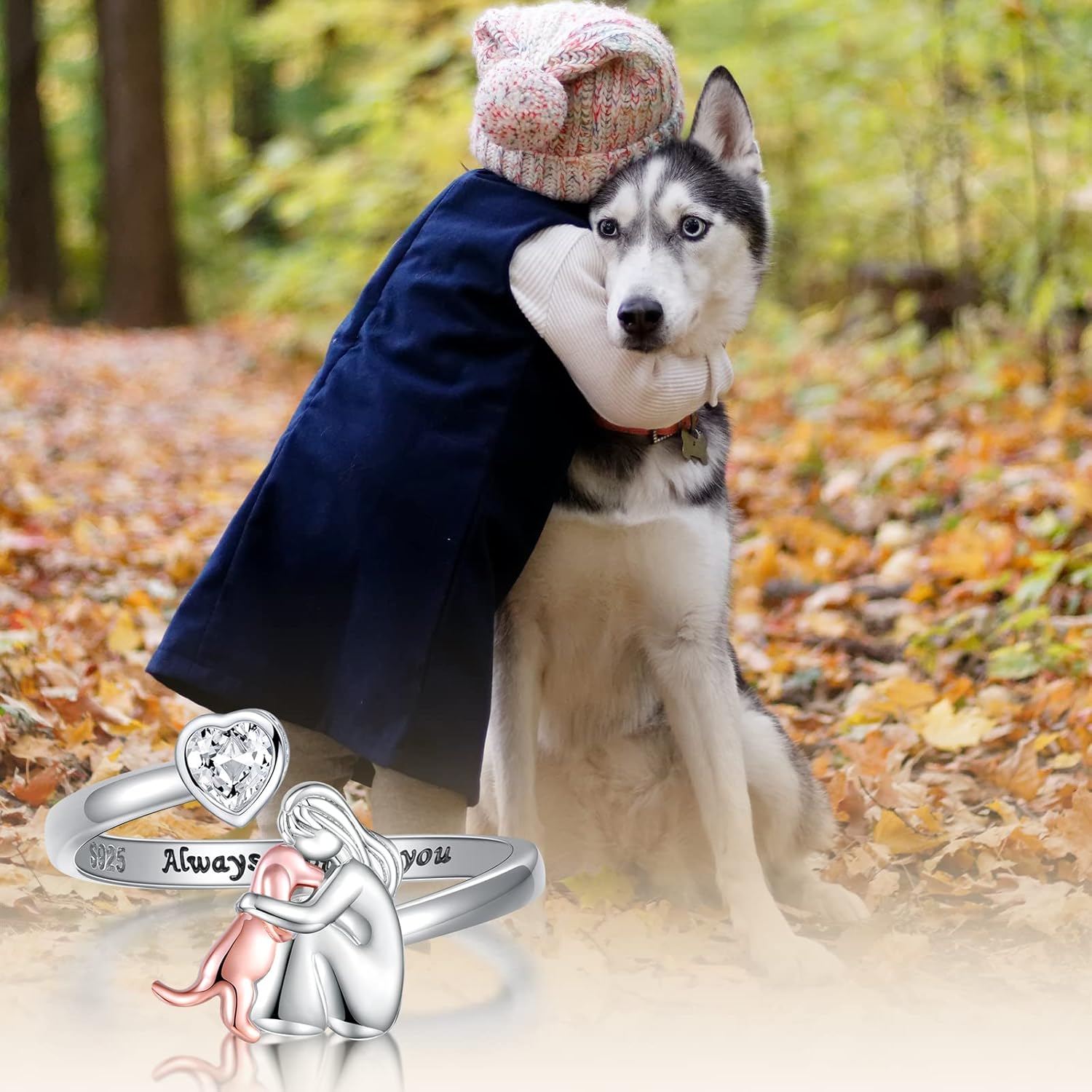 SilverPaw | Adjustable Dog Ring Always in My Heart with Zirconia Stones
