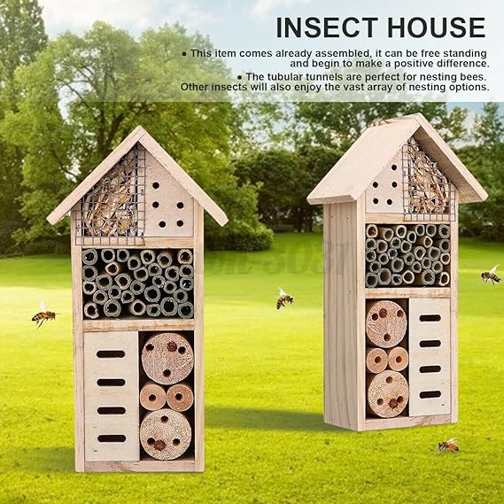 Insect house made of wood – Bee and insect friendly habitat for garden and terrace
