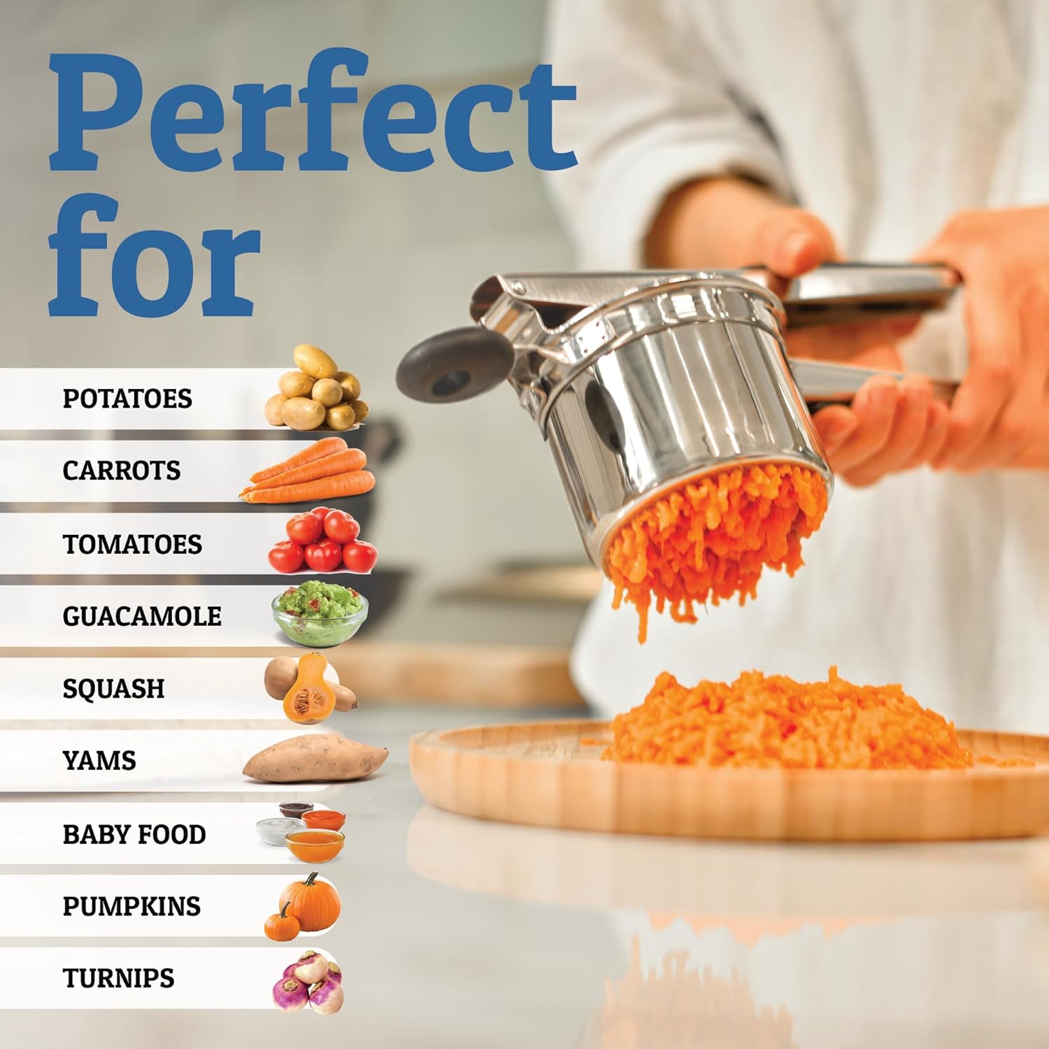 PureMasher Pro Stainless Steel Potato Masher 15oz | Extra Large Capacity | For Mashed Potatoes, Vegetables & Fruits | Lump-Free & Durable