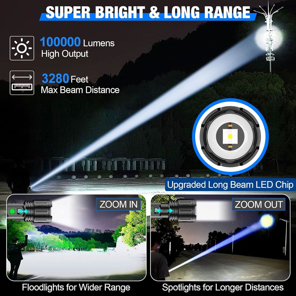 BEAMFORCE X100 – LED flashlight with 100,000 lumens, 5 light modes & power bank function