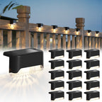16 Pack Solar Deck Light - Weatherproof LED Fence Light for Garden, Terrace, Stairs, Black