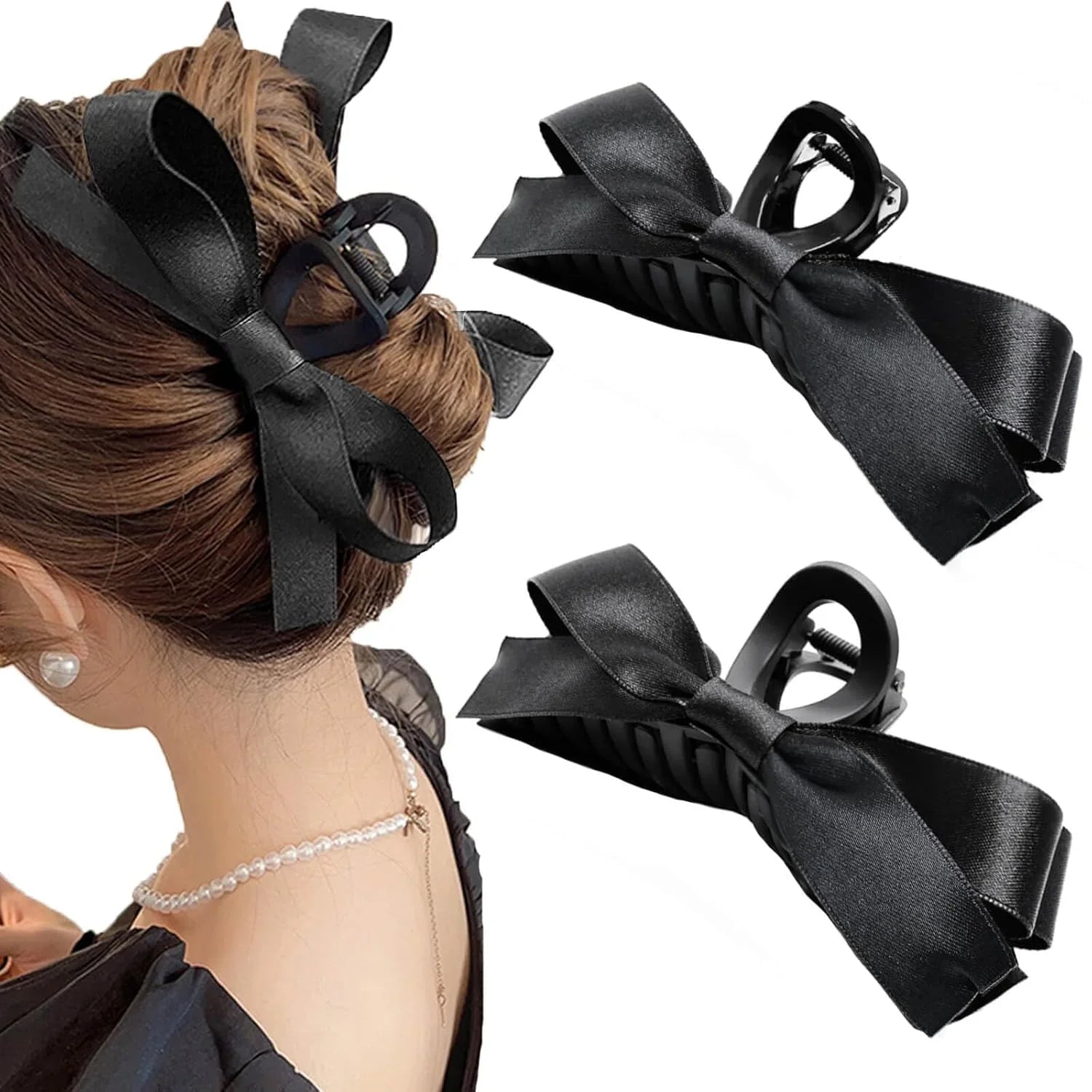 Large Hair Clips with Satin Bows