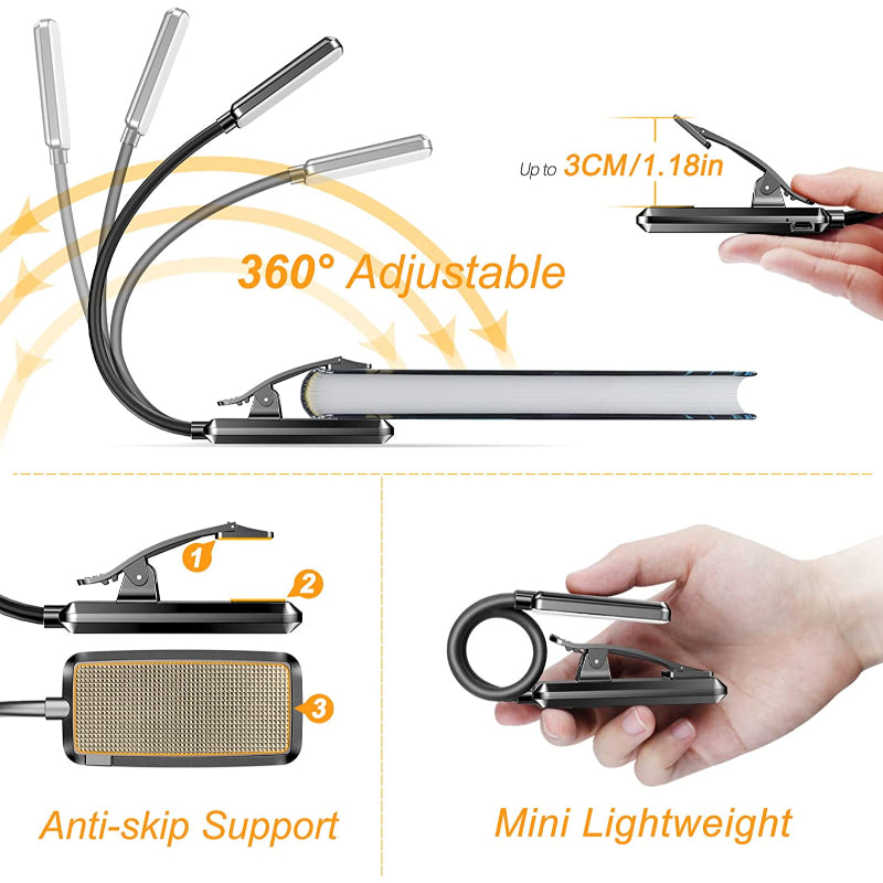 Buy 9 LED USB rechargeable reading lamp for reading in bed - eye-friendly, stepless dimmable | Small lightweight clip-on reading lamp