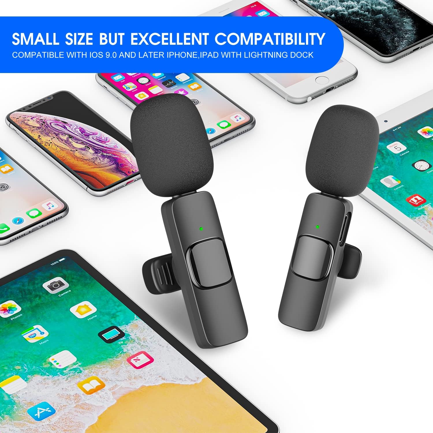 2-Pack wireless microphone for iPhone iPad