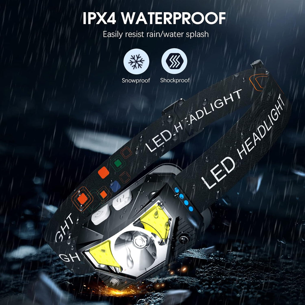 2-Pack Ultra-Clear Rechargeable LED Headlamp Waterproof with Motion Sensor