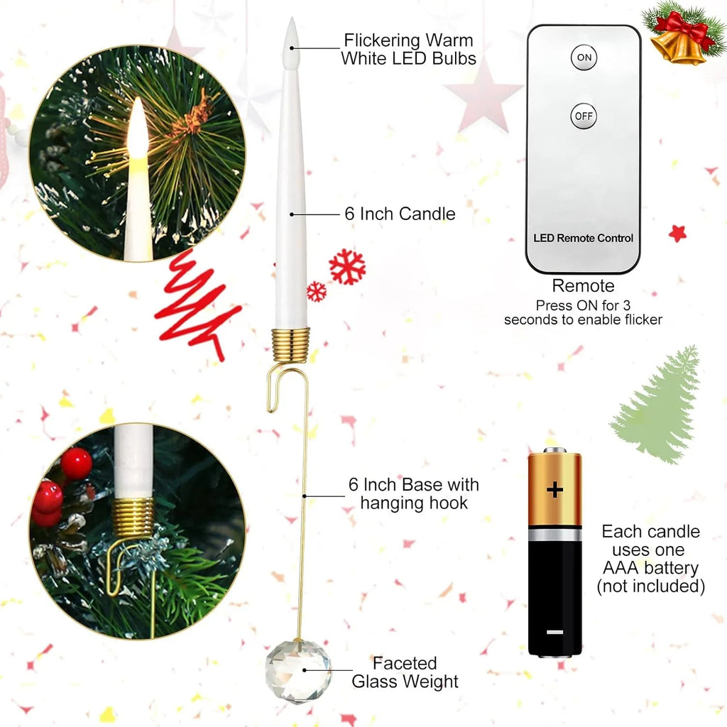 Christmas Tree LED Candle Set | 12 Pieces with Remote Control & Timer | Warm White Flicker | Flameless & Safe