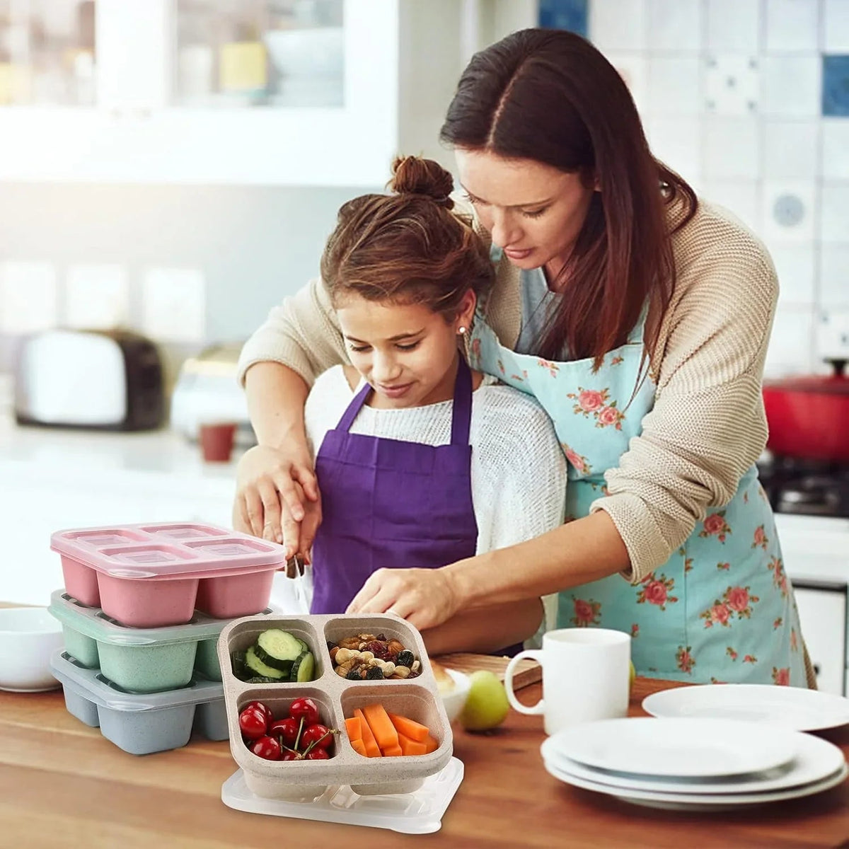 Bento-Style 4-Compartment Meal Prep Boxes in 4-Pack – Sustainable and Practical