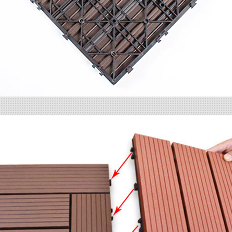 12" X 12" 4-Slat Square Deck/Patio Floor Tiles Snap Installation Floor Plank Tiles