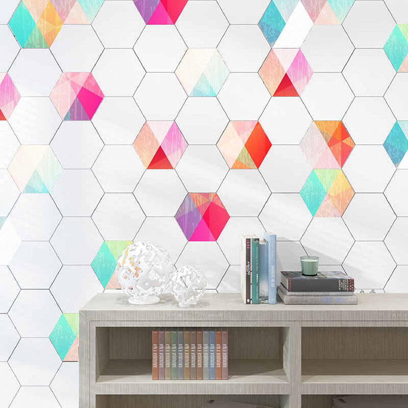 Plastic Mosaic Tile Wallpaper Hexagonal for Stick-On and Removable Back Wall Tile