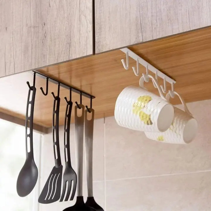 Under-cabinet hook strip – space-saving kitchen storage with 6 hooks