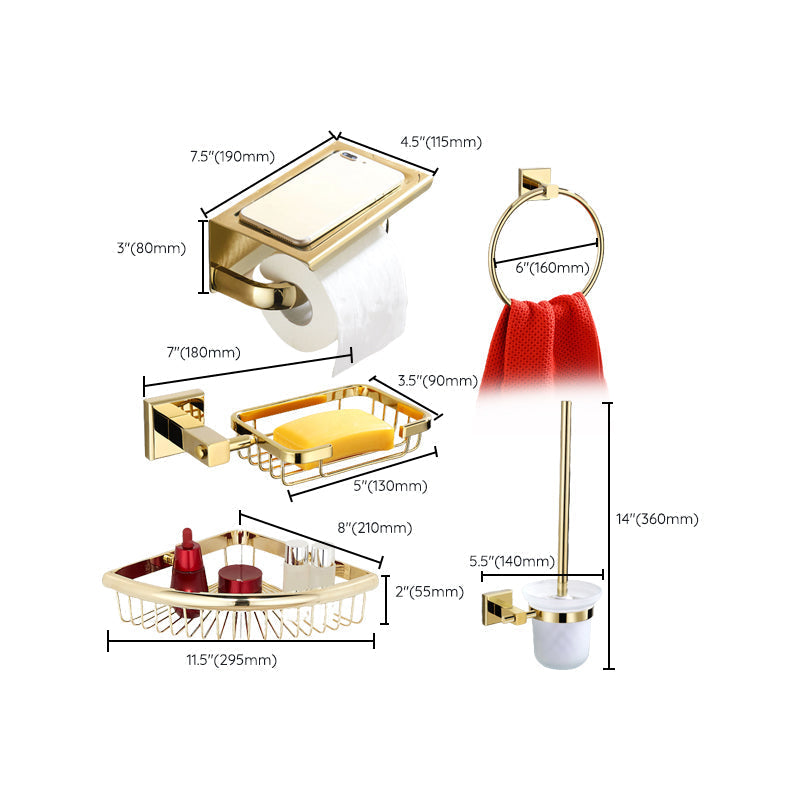 Gold Modern Bathroom Set, Polished Gold, 4 Pieces, Towel Holder, Paper Holder