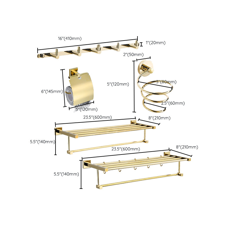 Gold Modern Bathroom Set, Polished Gold, 4 Pieces, Towel Holder, Paper Holder