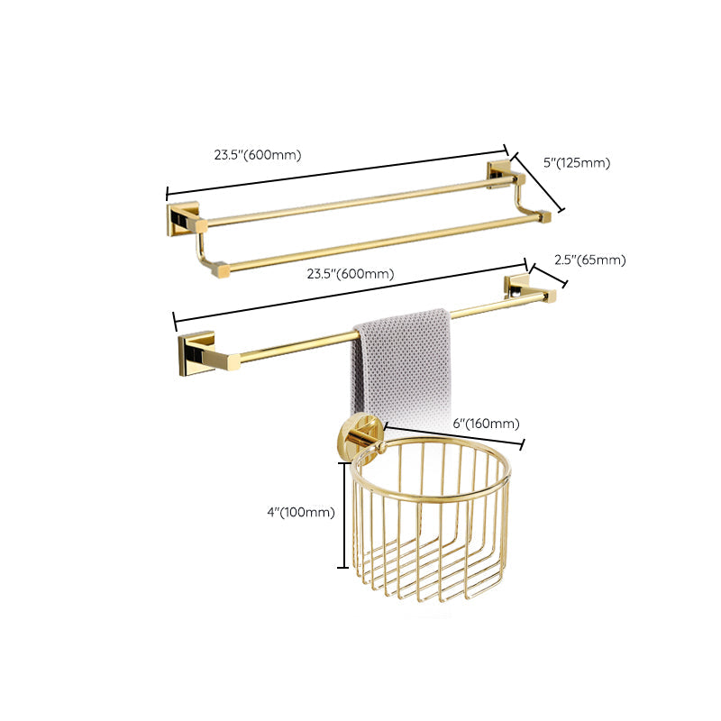 Gold Modern Bathroom Set, Polished Gold, 4 Pieces, Towel Holder, Paper Holder