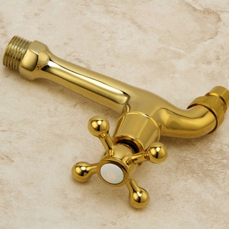 Glam Wall-mounted Bathroom Faucet Cross Handle Low Arc Round Basin Faucet