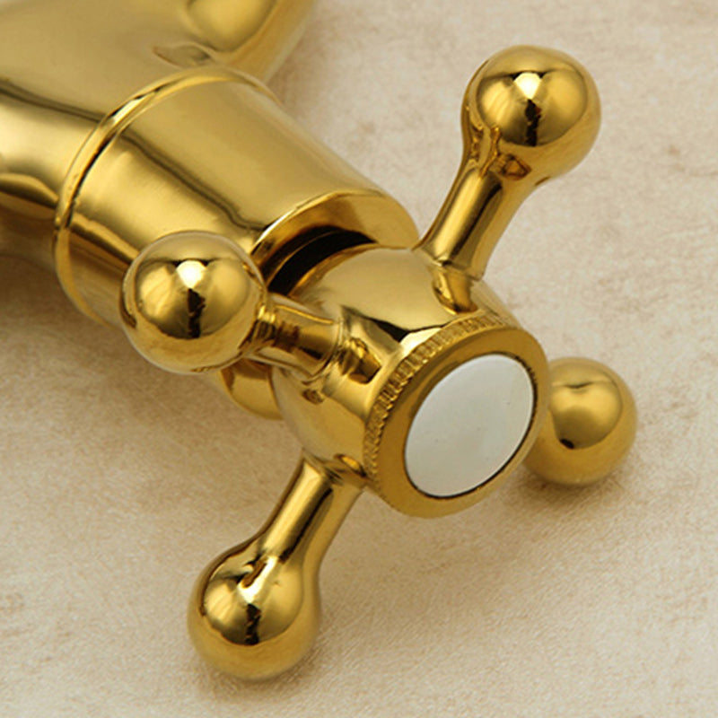 Glam Wall-mounted Bathroom Faucet Cross Handle Low Arc Round Basin Faucet