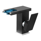 Contemporary Square Vessel Faucet Waterfall Spout with LED Three-Color Illumination