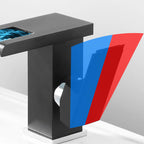 Contemporary Square Vessel Faucet Waterfall Spout with LED Three-Color Illumination