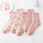 5 Pair Vintage Flower Embroidery Socks