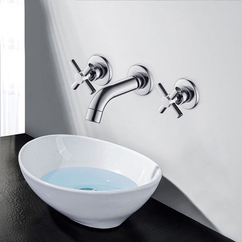 Modern Cross Handle Faucet Monochrome Wall Mounted Bathroom Faucet