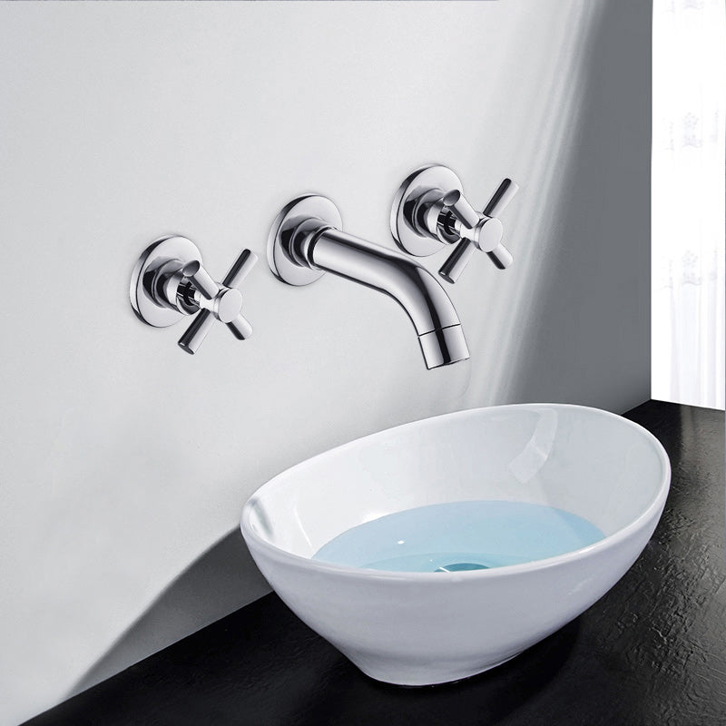 Modern Cross Handle Faucet Monochrome Wall Mounted Bathroom Faucet