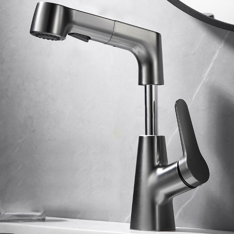 Bathroom vessel faucet high arc three-way spout single-handle faucet with pull-out sprayer