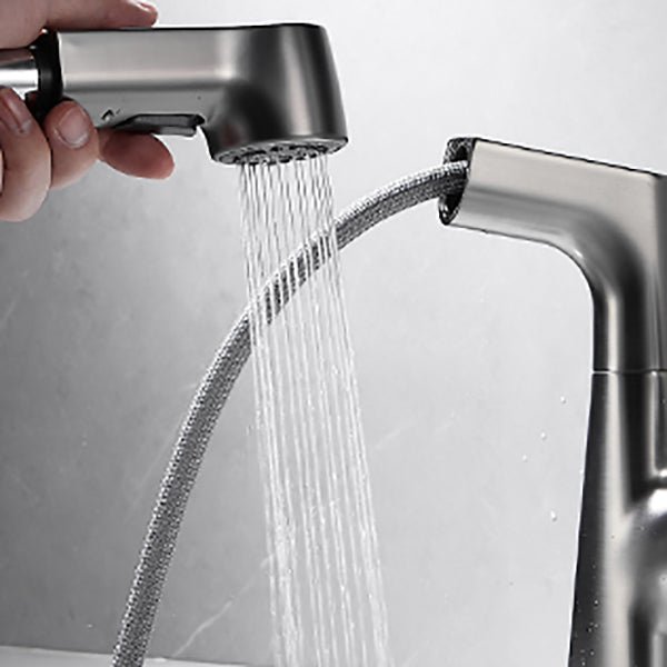 Bathroom vessel faucet high arc three-way spout single-handle faucet with pull-out sprayer