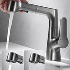 Bathroom vessel faucet high arc three-way spout single-handle faucet with pull-out sprayer