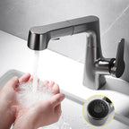 Bathroom vessel faucet high arc three-way spout single-handle faucet with pull-out sprayer