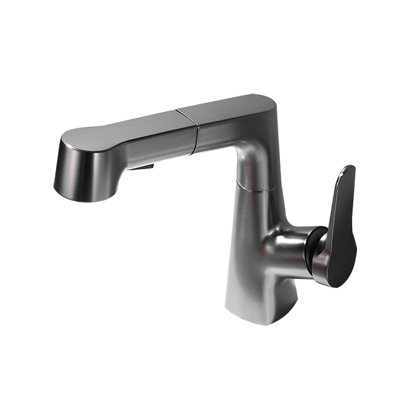 Bathroom vessel faucet high arc three-way spout single-handle faucet with pull-out sprayer