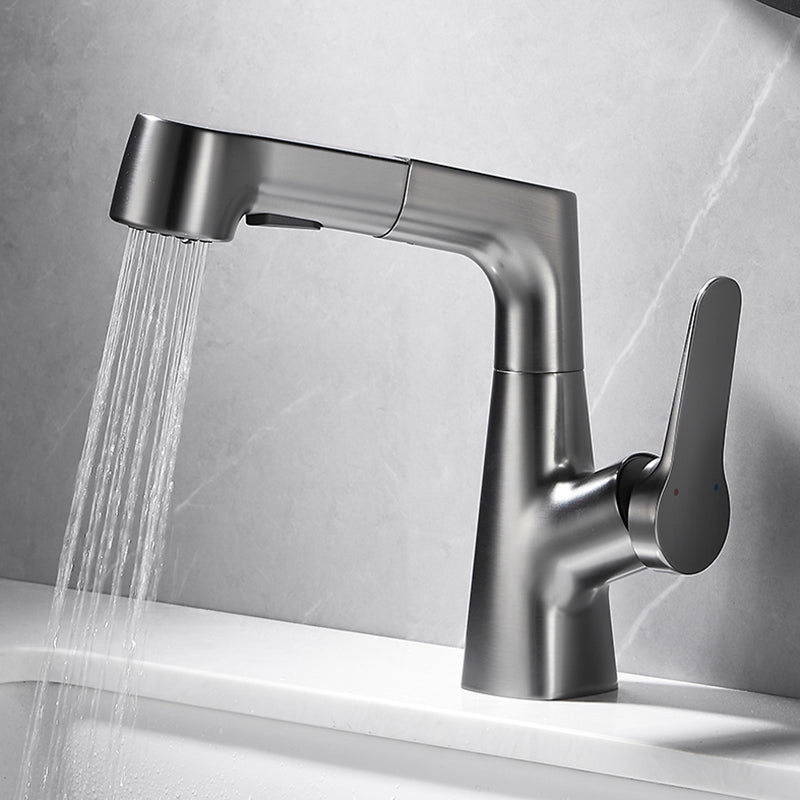Bathroom vessel faucet high arc three-way spout single-handle faucet with pull-out sprayer