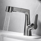 Bathroom vessel faucet high arc three-way spout single-handle faucet with pull-out sprayer