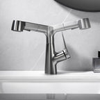 Bathroom vessel faucet high arc three-way spout single-handle faucet with pull-out sprayer