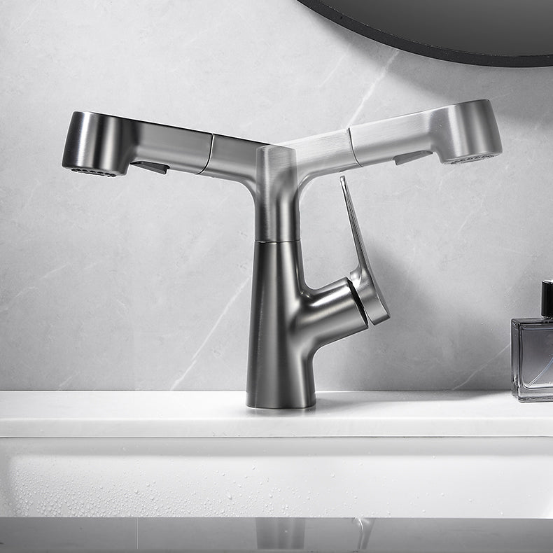 Bathroom vessel faucet high arc three-way spout single-handle faucet with pull-out sprayer