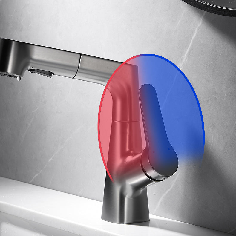 Bathroom vessel faucet high arc three-way spout single-handle faucet with pull-out sprayer