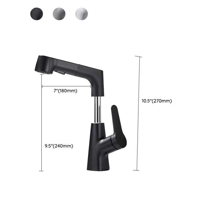 Bathroom vessel faucet high arc three-way spout single-handle faucet with pull-out sprayer
