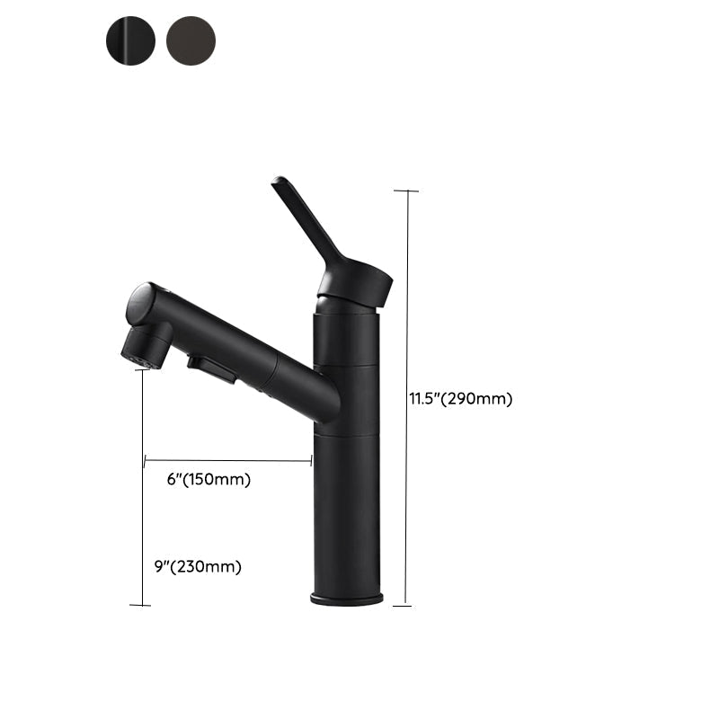 Bathroom vessel faucet high arc three-way spout single-handle faucet with pull-out sprayer