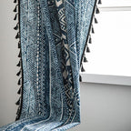 Blue geometric pattern light-filtering curtain