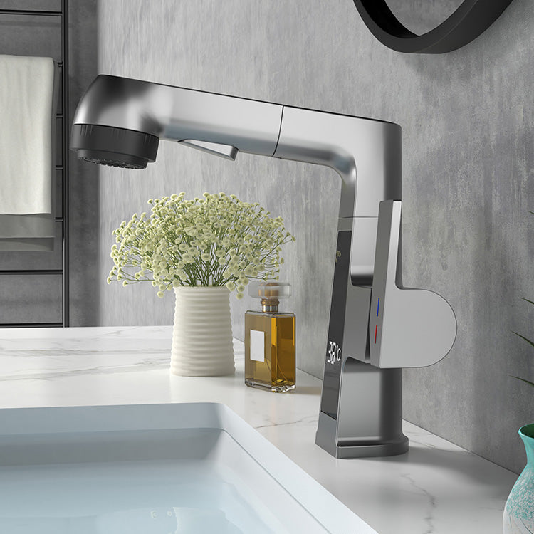 Modern Sink Faucet Pull-Down Lever Handle Brass Faucet Bathroom