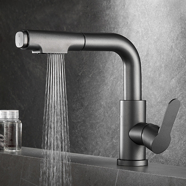 Modern Sink Faucet Pull-Down Lever Handle Brass Faucet Bathroom