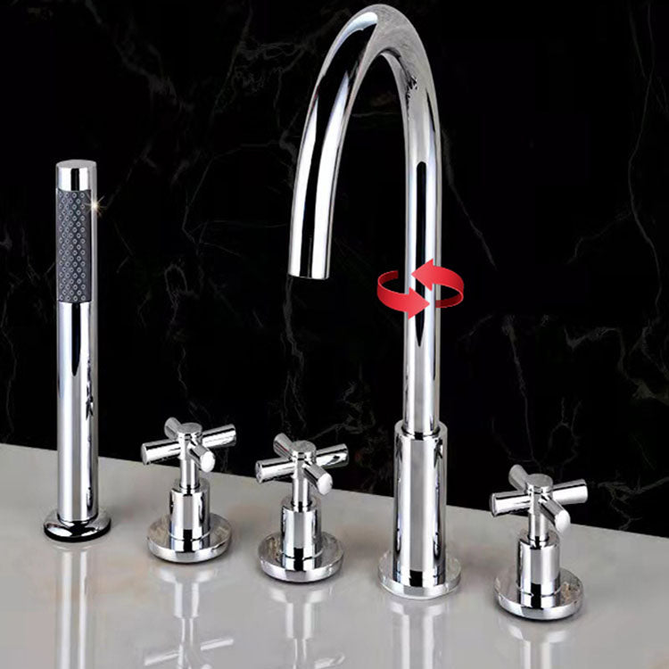 Contemporary Bathroom Faucet Deck Mount Copper Low Arc Swivel Roman Bathtub Faucet Set