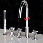 Contemporary Bathroom Faucet Deck Mount Copper Low Arc Swivel Roman Bathtub Faucet Set