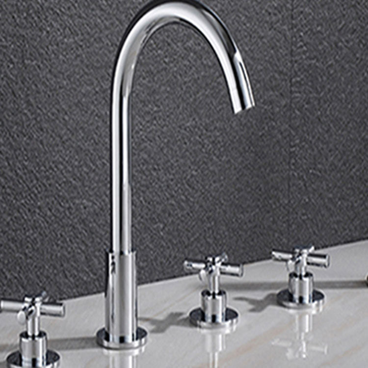 Contemporary Bathroom Faucet Deck Mount Copper Low Arc Swivel Roman Bathtub Faucet Set