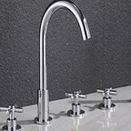 Contemporary Bathroom Faucet Deck Mount Copper Low Arc Swivel Roman Bathtub Faucet Set