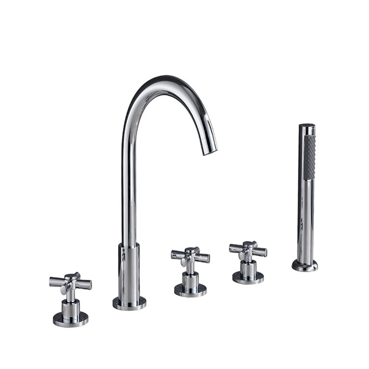 Contemporary Bathroom Faucet Deck Mount Copper Low Arc Swivel Roman Bathtub Faucet Set