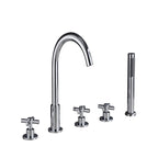Contemporary Bathroom Faucet Deck Mount Copper Low Arc Swivel Roman Bathtub Faucet Set