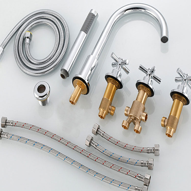 Contemporary Bathroom Faucet Deck Mount Copper Low Arc Swivel Roman Bathtub Faucet Set