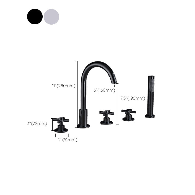 Contemporary Bathroom Faucet Deck Mount Copper Low Arc Swivel Roman Bathtub Faucet Set
