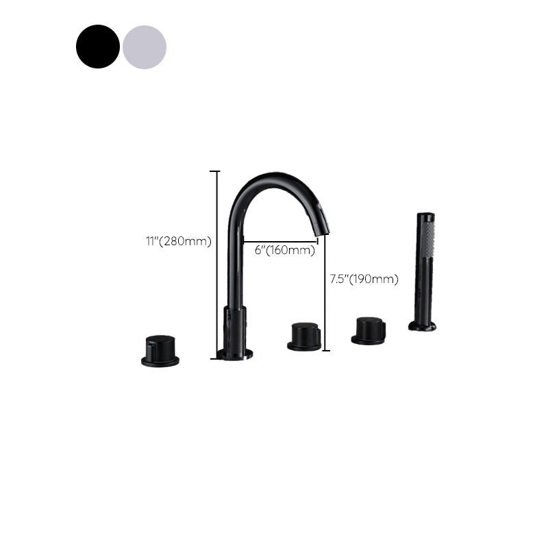 Contemporary Bathroom Faucet Deck Mount Copper Low Arc Swivel Roman Bathtub Faucet Set